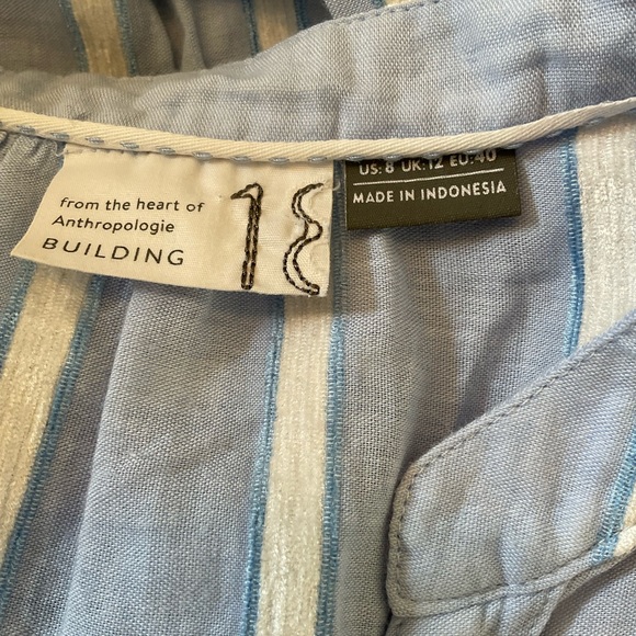 Anthropologie Building 18 Blue Stripe South Seas Button Up Tie Blouse Top Sz 8 - Picture 8 of 8